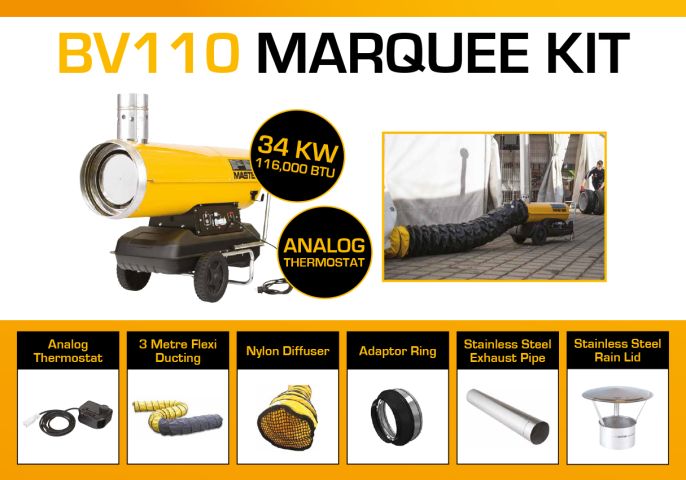 Master BV110 240 Volt Marquee Kit With Analog Thermostat, 3 Metre Ducting & Accessories BV110MKP11