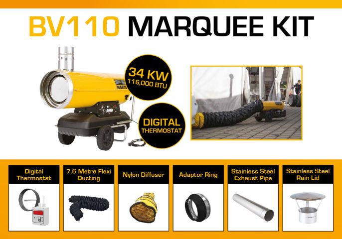 Master BV110DV 240 Volt Marquee Kit With 7.6 Meter Ducting, Digital Thermostat & Accessories BV110MKP12D