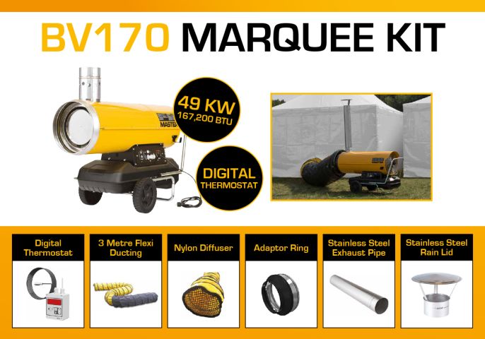 Master BV170DV Marquee Kit With 3 Meter Ducting, Digital Thermostat & Accessories BV170MKP3D