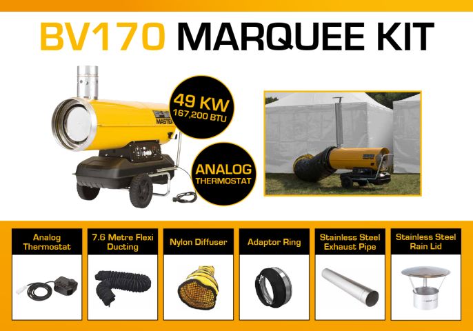 Master BV170DV Marquee Kit With 7.6 Metre Ducting, Analog Thermostat & Accessories BV170MKP4