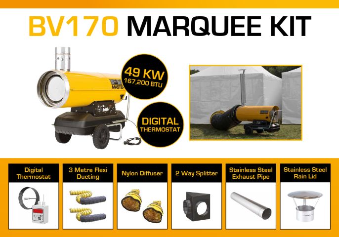 Master BV170DV Marquee Kit With 2 x 3 Meter Ducting, Digital Thermostat & Accessories BV170MKP5D
