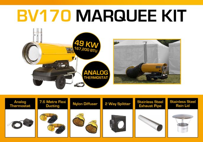 Master BV170DV Marquee Kit With 2 x 7.6 Metre Ducting, Analog Thermostat & Accessories BV170MKP6