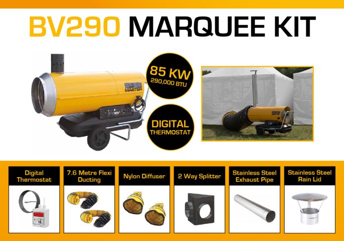 Master BV290DV Marquee Kit With 2 x 7.6 Meter Ducting, Digital Thermostat & Accessories BV290MKP10D