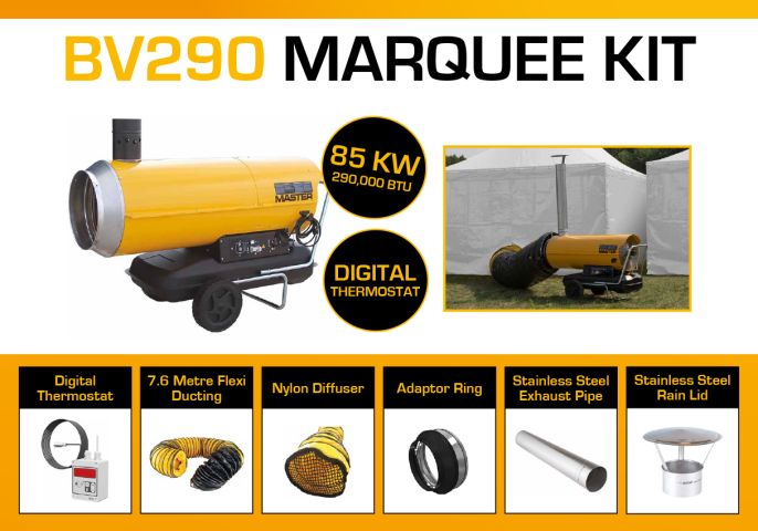 Master BV290DV Marquee Kit With 1 x 7.6 Meter Ducting, Digital Thermostat & Accessories BV290MKP8D