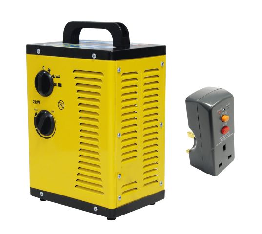 Elite 240 Volt Electric Ceramic 2 kW Fan Heater Includes 13 Amp RCD Adaptor PTC2KWRCDA