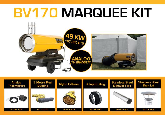 Master BV170DV Marquee Kit With 3 Metre Ducting, Analog Thermostat & Accessories BV170MKP3