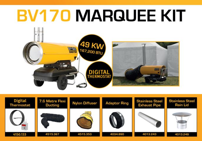 Master BV170DV Marquee Kit With 7.6 Meter Ducting, Digital Thermostat & Accessories BV170MKP4D