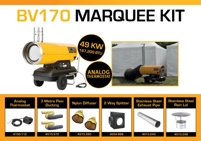 Master BV170DV Marquee Kit With 2 x 3 Metre Ducting, Analog Thermostat & Accessories BV170MKP5