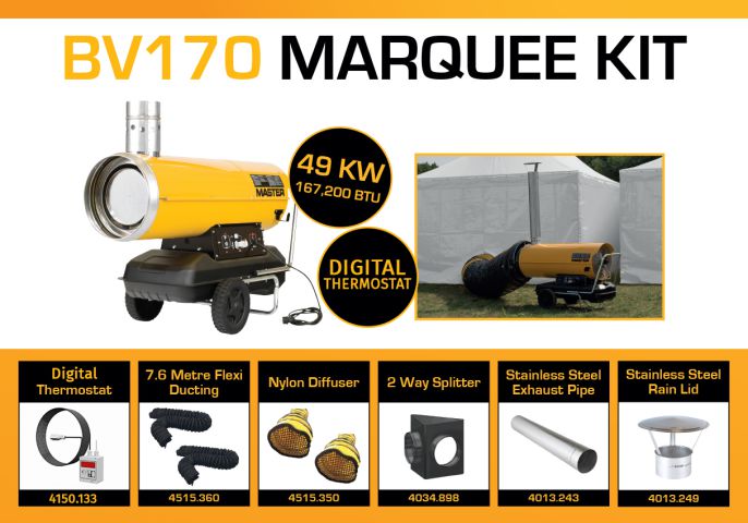 Master BV170DV Marquee Kit With 2 x 7.6 Meter Ducting, Digital Thermostat & Accessories BV170MKP6D