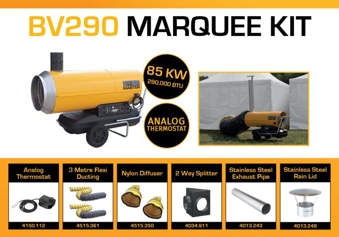 Master BV290DV Marquee Kit With 2 x 3 Metre Ducting, Analog Thermostat & Accessories BV290MKP9