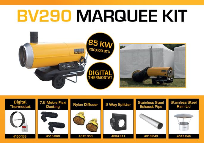 Master BV290DV Marquee Kit With 2 x 7.6 Meter Ducting, Digital Thermostat & Accessories BV290MKP10D