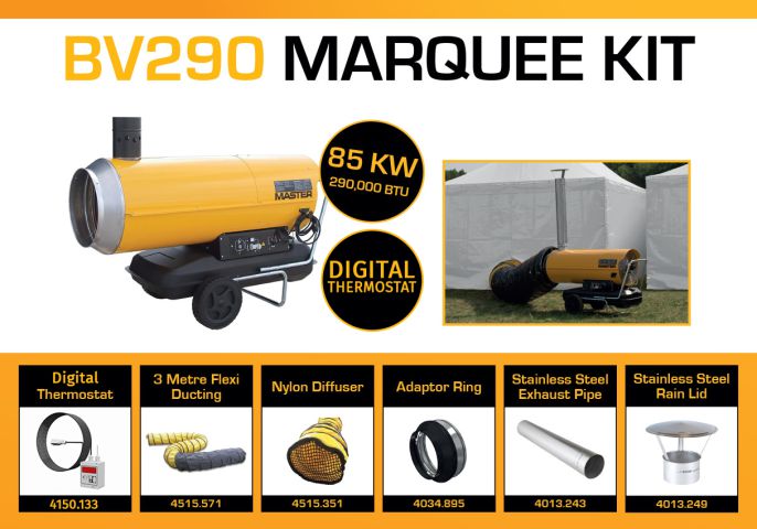 Master BV290DV Marquee Kit With 3 Meter Ducting, Digital Thermostat & Accessories BV290MKP7D