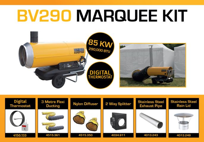 Master BV290DV Marquee Kit With 2 x 3 Meter Ducting, Digital Thermostat & Accessories BV290MKP9D