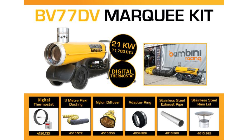 Master BV77DV Marquee Kit With 3 Meter Ducting, Digital Thermostat & Accessories BV77MKP1D