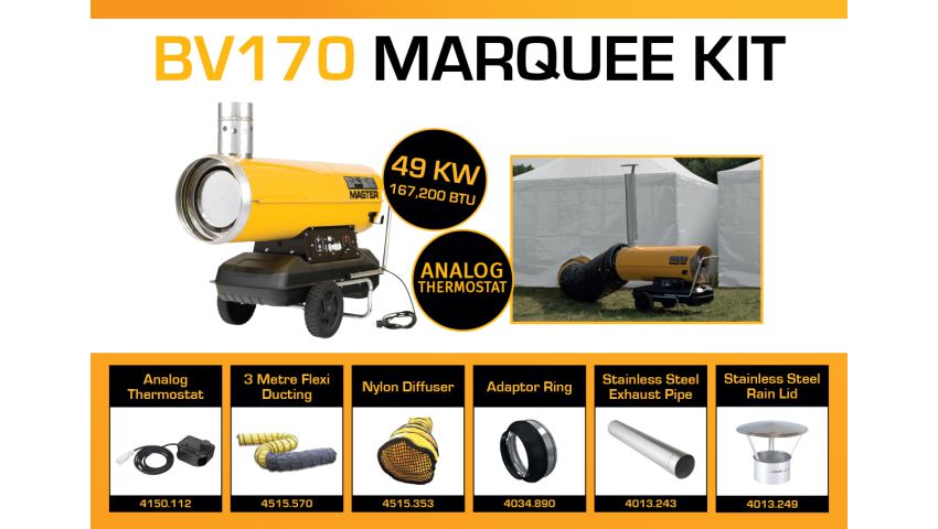 Master BV170DV Marquee Kit With 3 Metre Ducting, Analog Thermostat & Accessories BV170MKP3