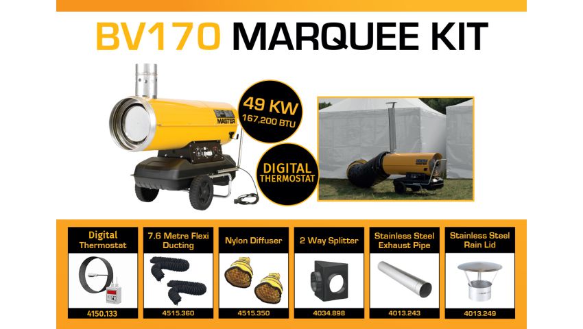 Master BV170DV Marquee Kit With 2 x 7.6 Meter Ducting, Digital Thermostat & Accessories BV170MKP6D