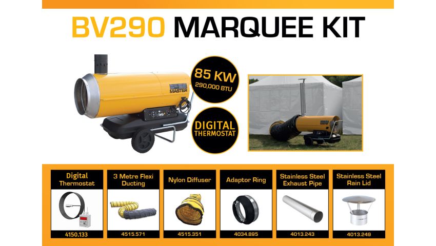 Master BV290DV Marquee Kit With 3 Meter Ducting, Digital Thermostat & Accessories BV290MKP7D